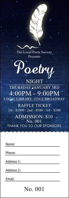 Poetry Quill Raffle Ticket Product Front