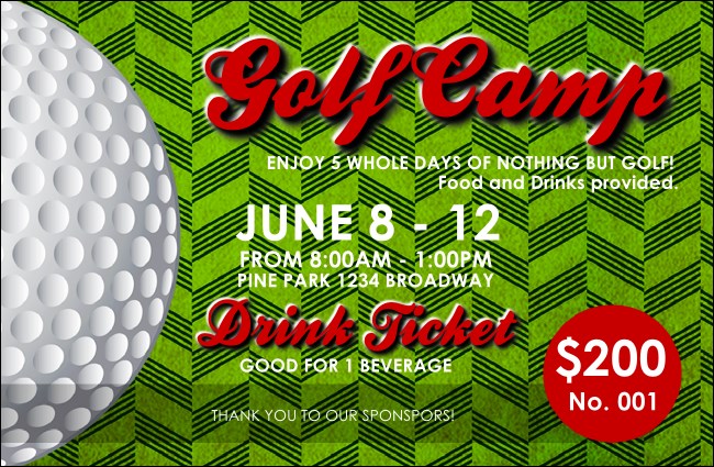 Golf Camp Drink Ticket Product Front