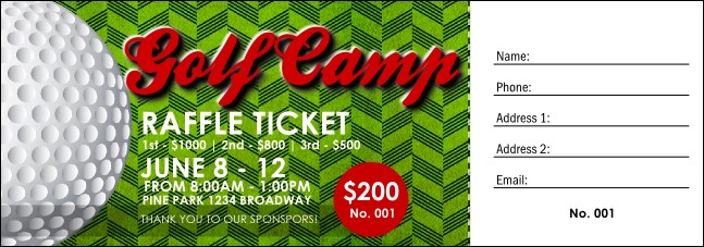 Golf Camp Raffle Ticket Product Front