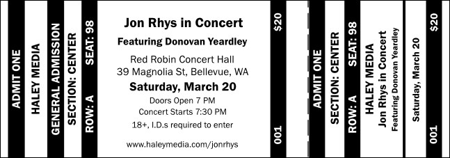 Black Stripes Reserved Event Ticket Product Front