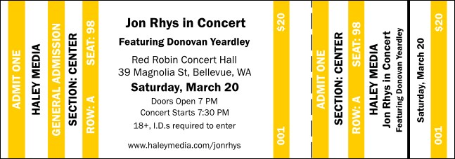 Yellow Stripes Reserved Event Ticket Product Front