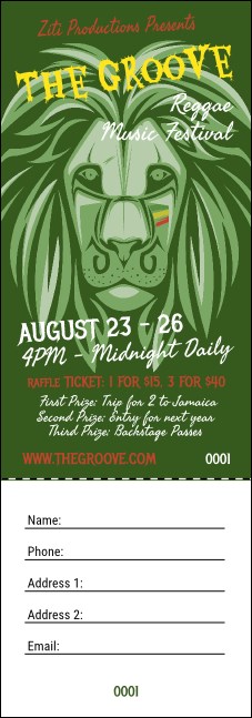 Reggae Lion Raffle Ticket Product Front