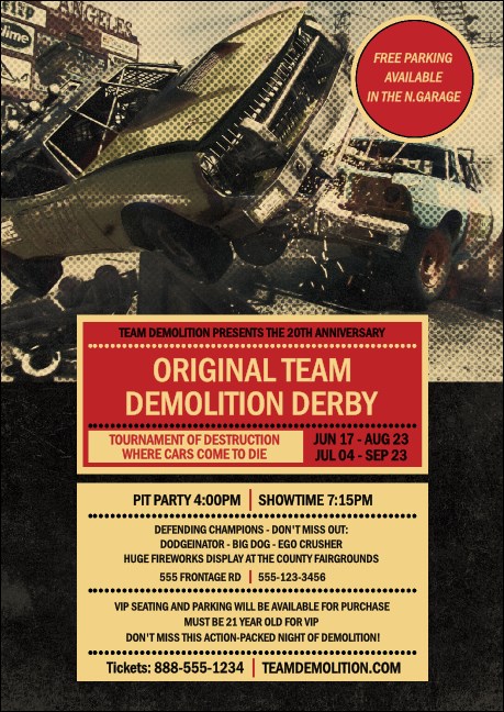 Demolition Derby  Postcard Mailer Product Front