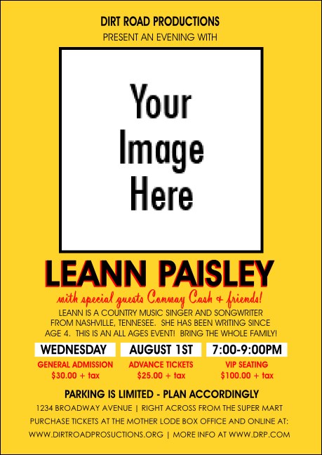 Your Photo Concert Yellow Club Flyer Product Front