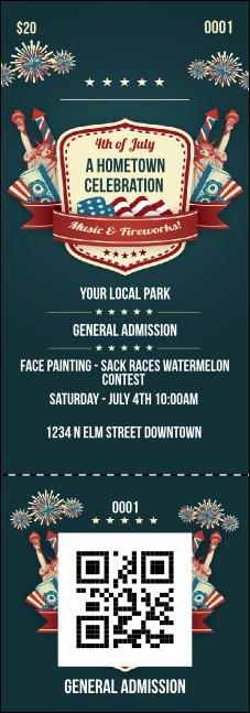 Fourth of July Blue QR Event Ticket