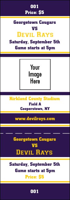 Sports Ticket 001 Purple & Yellow Product Front