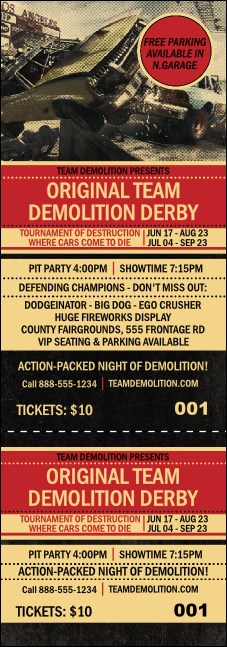 Demolition Derby Event Ticket Product Front