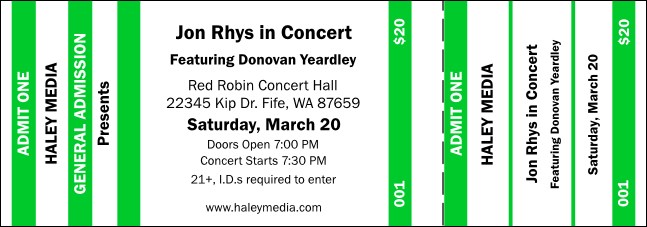 Green and White General Admission Ticket Product Front