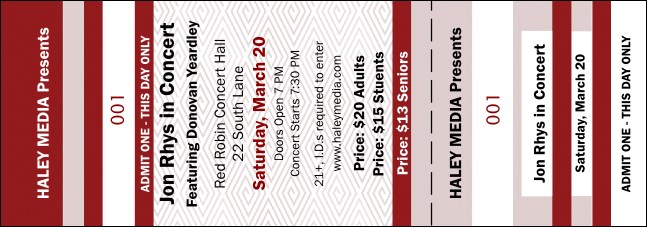 Red Two-Tone General Admission Ticket Product Front