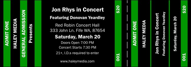 Green and Black General Admission Ticket Product Front