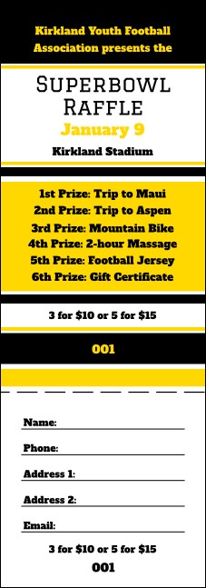 Sports Raffle Ticket 001 in Black and Yellow