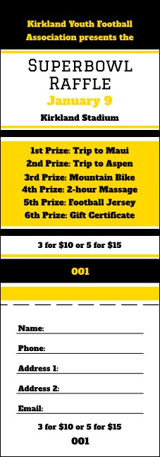 Sports Raffle Ticket 001 in Black and Yellow
