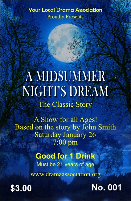 Midsummer Night's Dream Drink Ticket Product Front